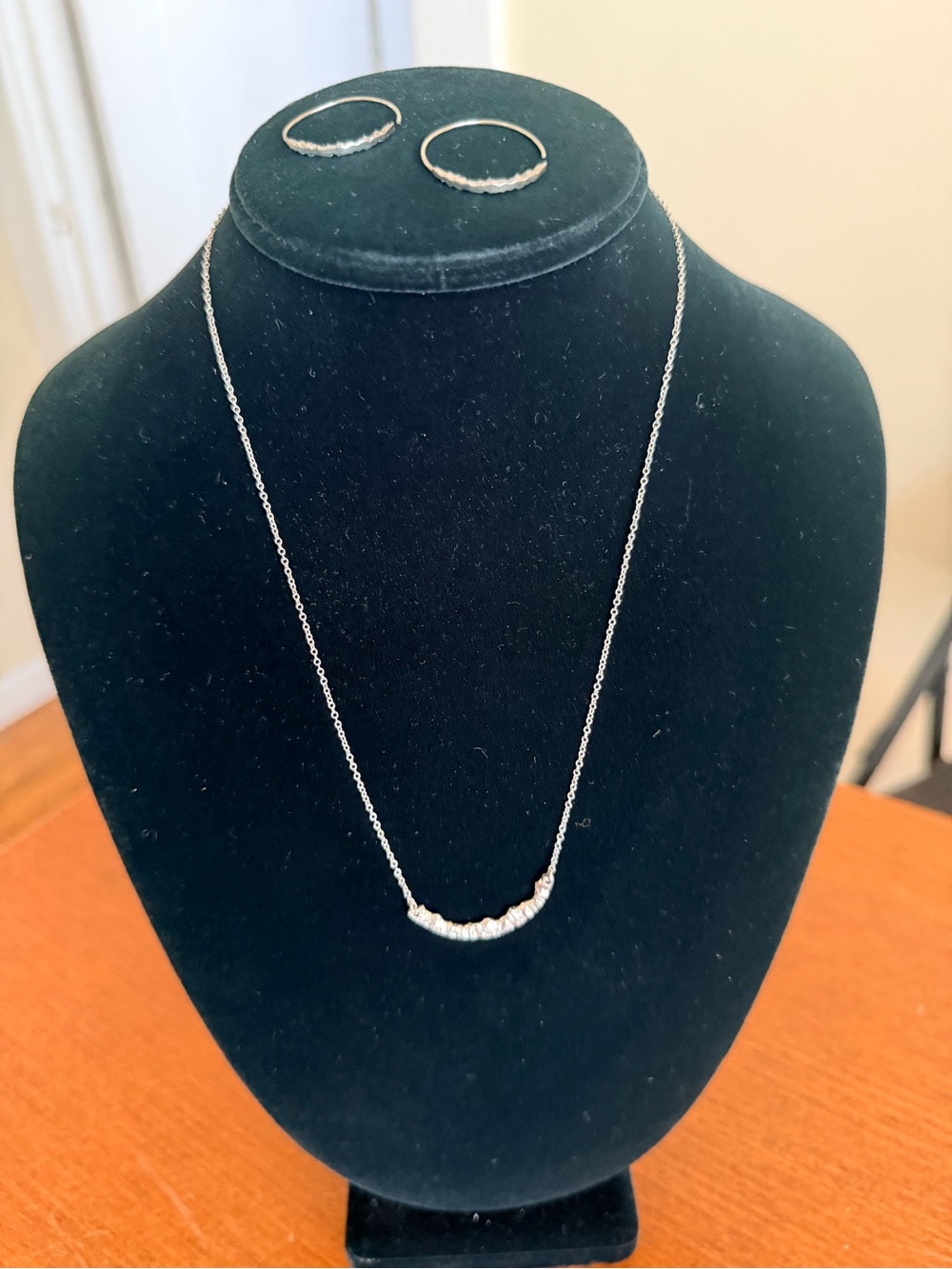 Everli Silver-Tone Textured Crescent Necklace & Hoop Earrings Set